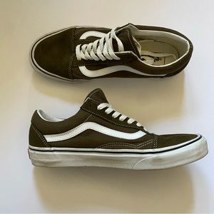 Olive Green Old Skool Vans, Unisex, Mens 9/Womens 10.5